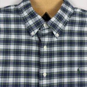 Ralph Lauren Men's 2XL Blue Plaid Button‎ Down Heavyweight Long Sleeve Shirt VTG